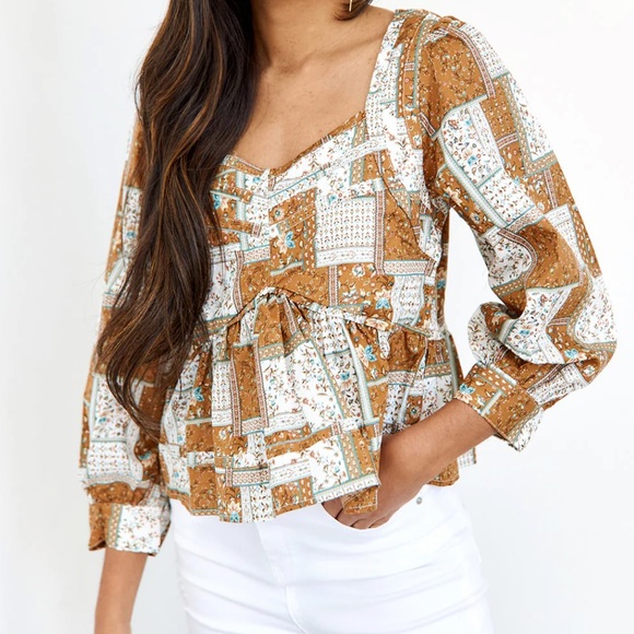 fab'rik Tops - NWT Fab’rik Willa Patchwork Long Sleeve Blouse size Small